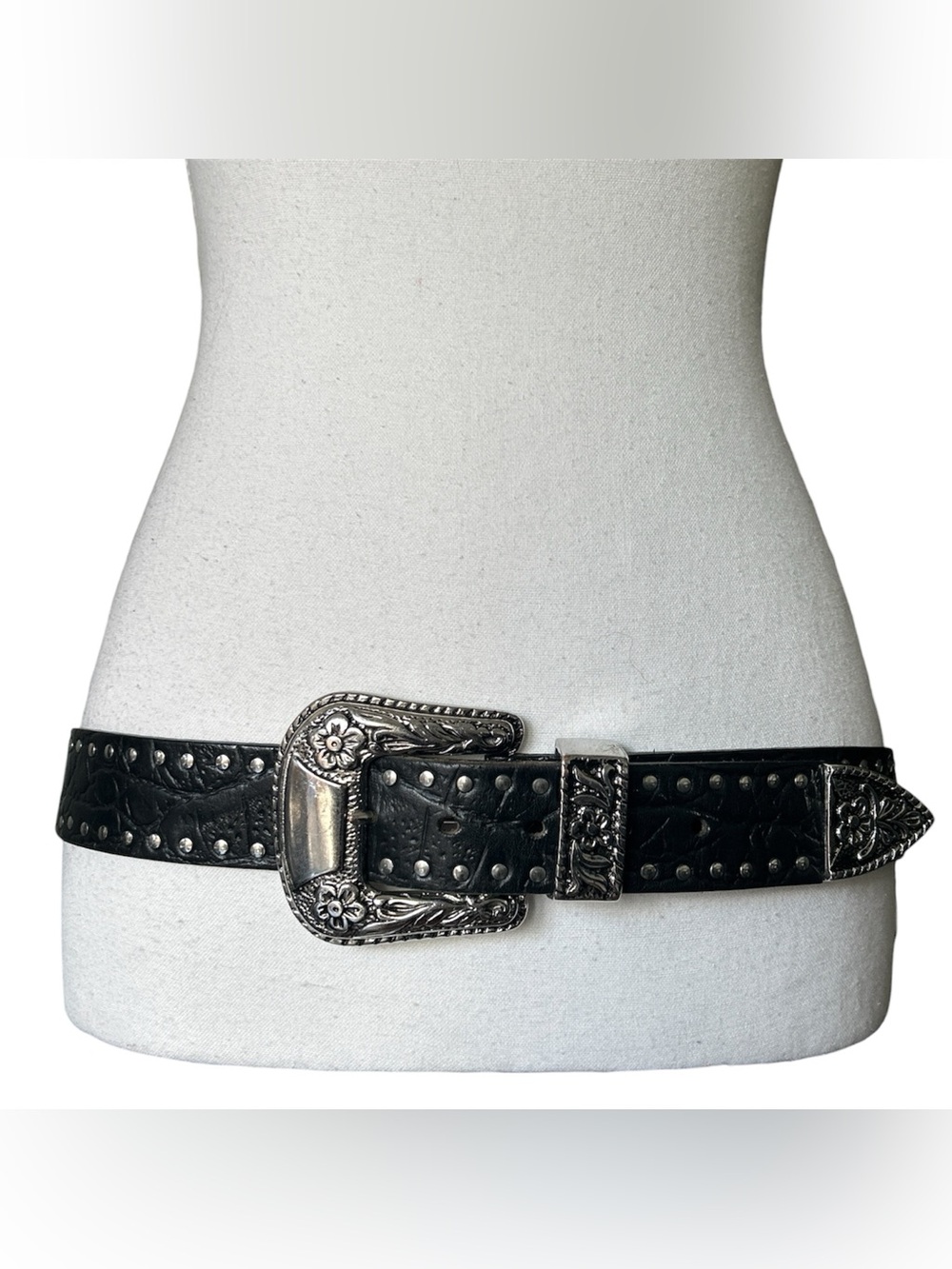 Y2K Grunge “Vanzetti” Black and Silver Genuine Leather Studded Belt